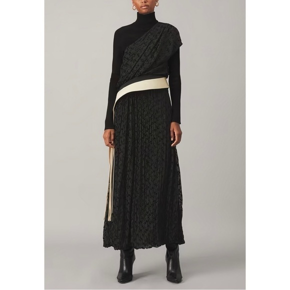 NWT Tory Burch Maxi Silk-Blend Pleated One-Shoulder Devoré Dress - Picture 5 of 9